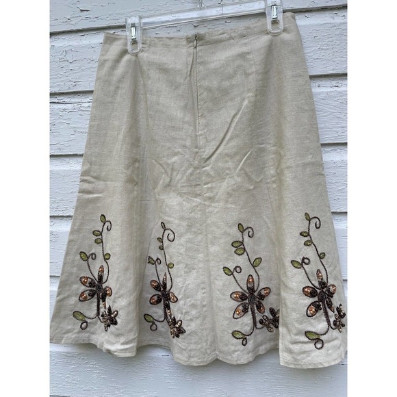 Willi Smith Linen Skirt A-Line Embroidered Beaded Floral sz 6 Lined Natural READ - Picture 5 of 6